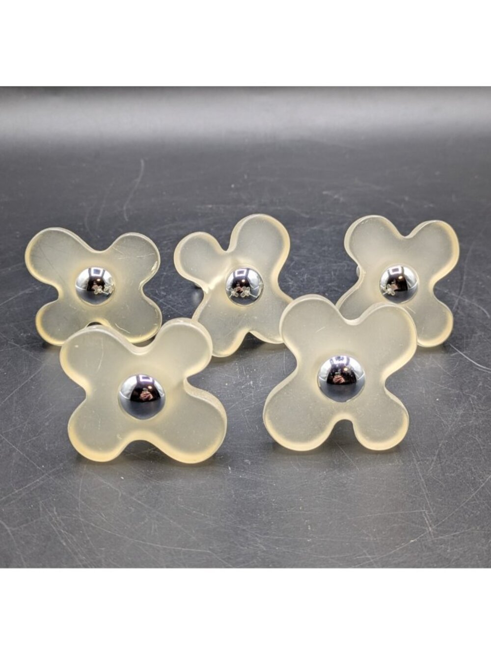 Vintage Abstract Flower Cabinet Knob Drawer Pull Set of 5 Clear Frosted Acrylic